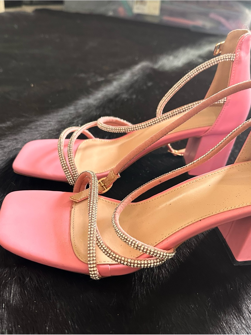 Pink Rhinestone-Strap Wedge Sandals - Picture 4 of 5